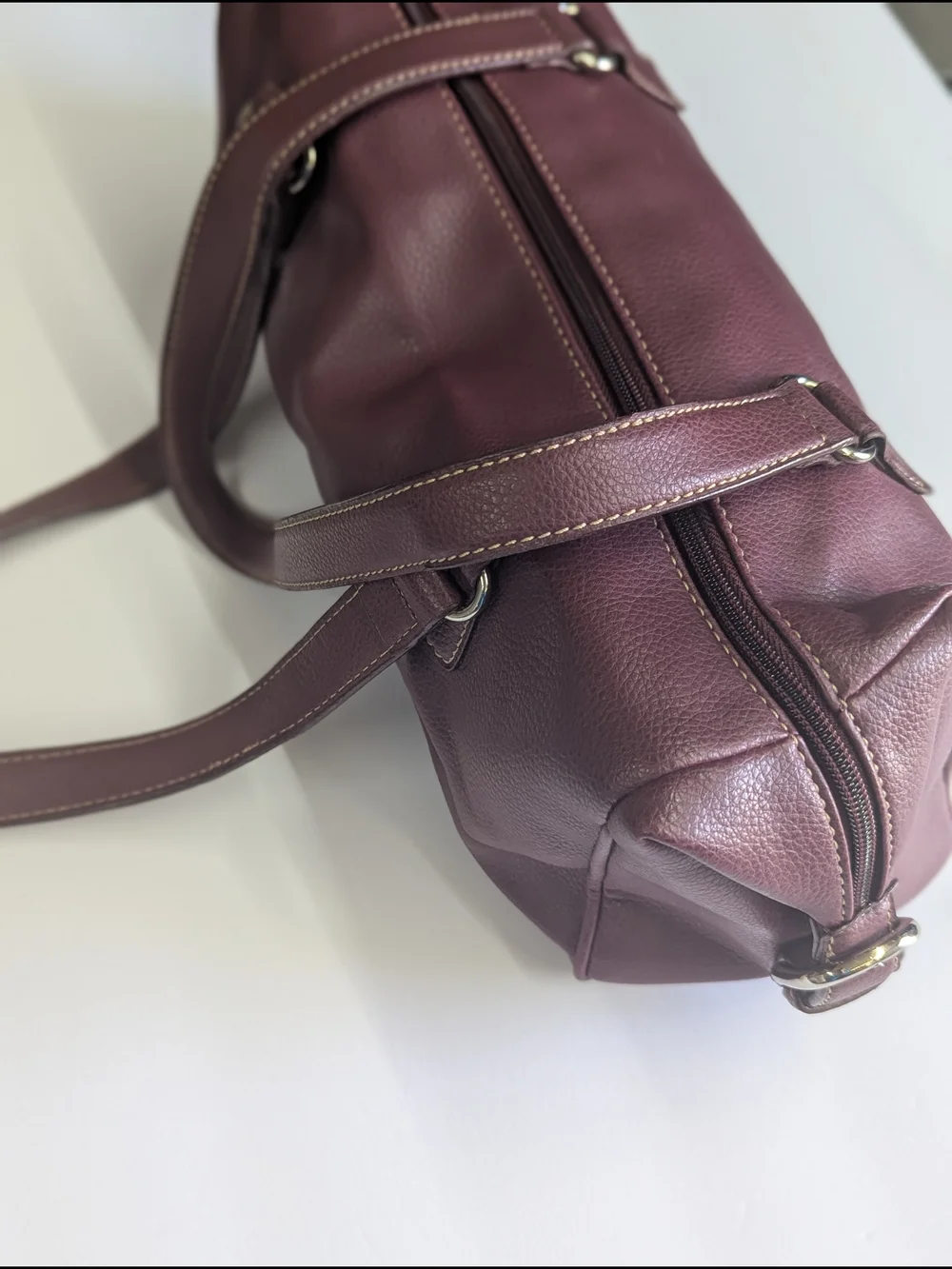 Nine West Burgundy Faux Leather Satchel Shoulder Bag Top Zip Medium Handbag 15x5